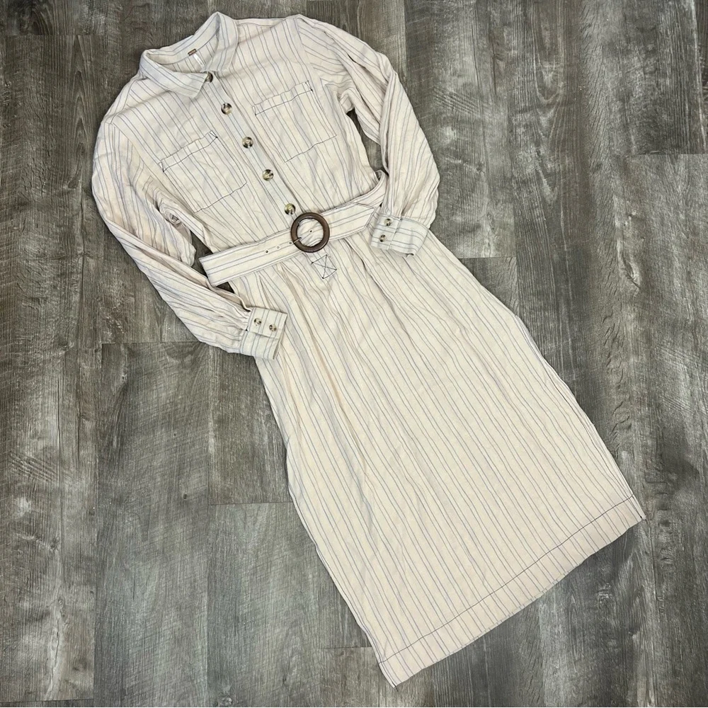 Free People Cream Audrey Midi Stripe Dress - Picture 1 of 14